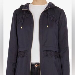 Ted Baker London Lace Detail Hooded Parka, Blue Navy